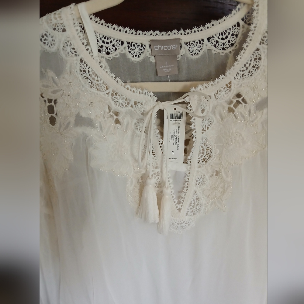 Chicos Embellished Beaded Peasant Blouse - Picture 2 of 12